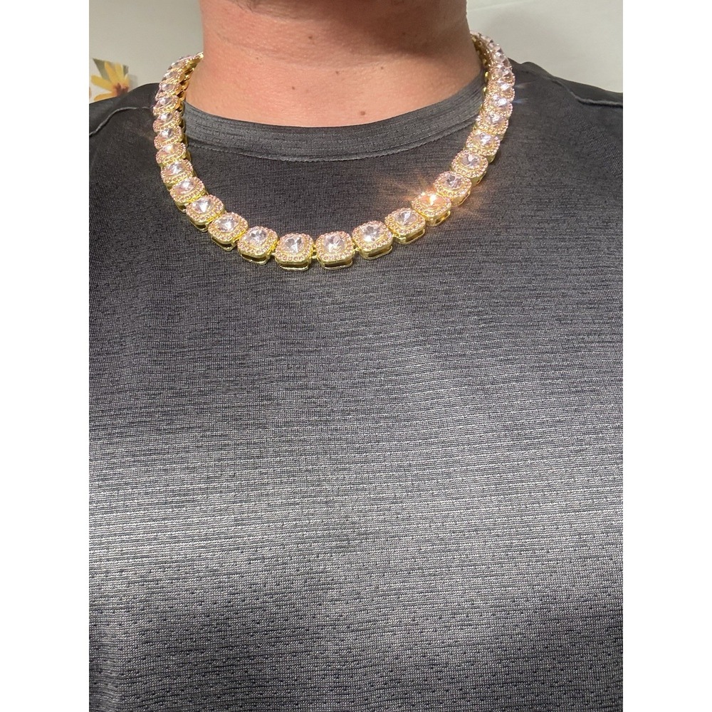 tennis chain pink & gold necklace iced out vvscz over stainless 22inch 12.5mm - Picture 7 of 7